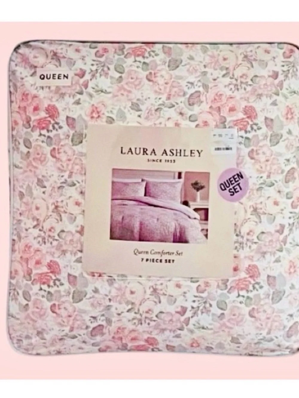 🆕 - Laura Ashley Charming 7pc Queen Comforter Set in Pink Floral. Beautiful